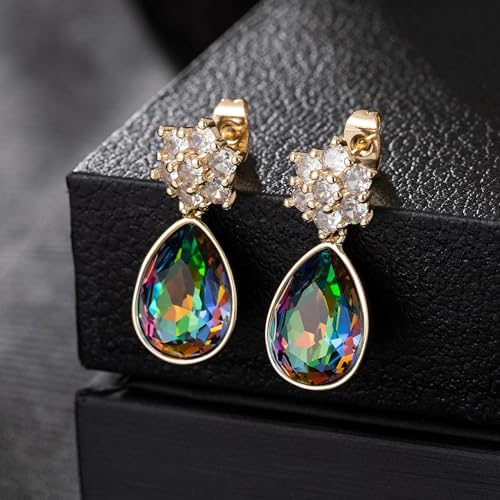Elegant Austrian Crystal Teardrop Dangle Earrings for Women,14K Gold Plated Flower Drop Earrings Jewelry Gift for Birthday Wedding Anniversary - color: Vitrail Medium
