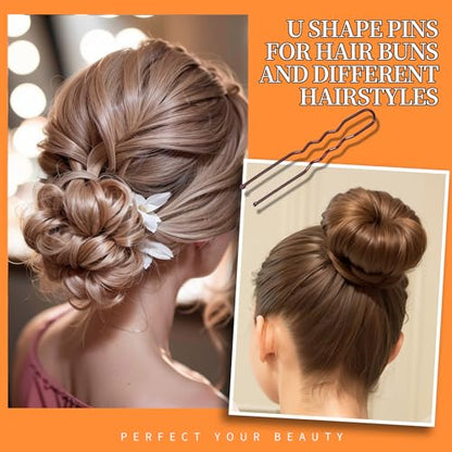 Teenitor 300pcs Bobby Pins Hair Pins Kit, 100 Hair Pin for Women 100 Bobby Pins Brown and 100 Hair Bands, Hair Pins for Buns 2inch 2.36inch 2.75inch - color: Brown