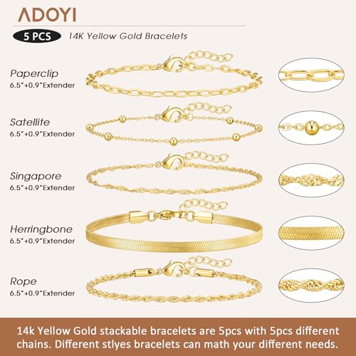 Gold Bracelets for Women, 14K Gold Plated Stackable Bracelet Stack Set Adjustable Charm Paperclip Chain Cuban Link Layered Waterproof Jewelry Sets Gifts for Womens 6.5 Inch - color: Golden-A 6.5 IN