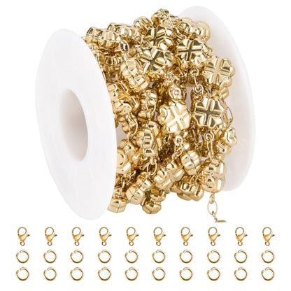 GTVOODX PVD Gold Clover Stainless Steel Chain for Jewelry Making | 6.6 FT Handmade Four Leaf Clover Bulk Chain Roll for DIY Jewelry Necklace Bracelet Making with Jump Rings and Lobster Clasps - color: Gold Four Leaf Clover
