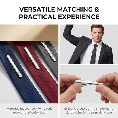 2.36 Inch Mens Silver Tie Clip, Stainless Steel Diagonal Stripe Tie Bar, Non-Slip Minimalist Necktie Clip for Business Wedding Daily Wear - color: Silver