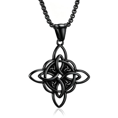 MALOYANVE Celtic Witch Knot Necklace for Men Women Stainless Steel Triquetra Trinity Pendant Irish Celtic Knot Amulet Good Luck Protection Jewelry - color: Black
