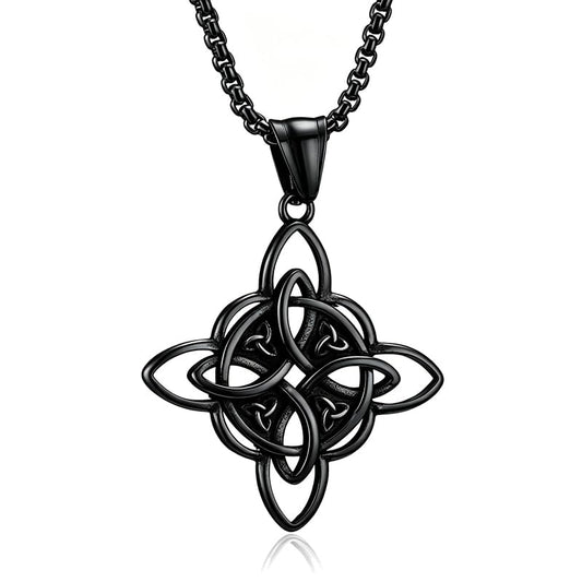 MALOYANVE Celtic Witch Knot Necklace for Men Women Stainless Steel Triquetra Trinity Pendant Irish Celtic Knot Amulet Good Luck Protection Jewelry - color: Black