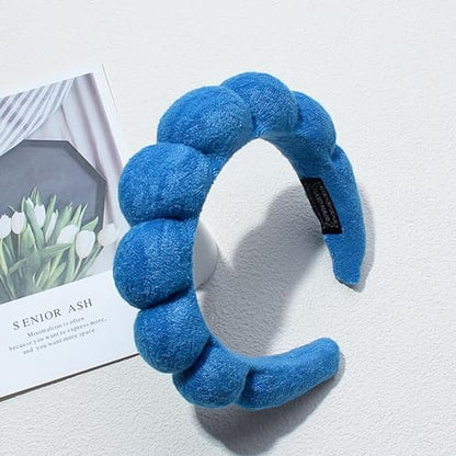 Spa Headbands for Washing Face Makeup Skin Care Headband Women Bubble Facial Beauty Headbands Puffy Shower Towel Band Hair Headband - color: Dark Blue