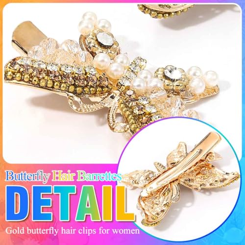BARTOSI Gold Butterfly Hair Clips Fancy Small Hair Clip Butterfly Hair Accessories for Women and Girls (Pack of 2) - color: Gold