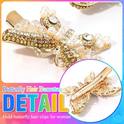 BARTOSI Gold Butterfly Hair Clips Fancy Small Hair Clip Butterfly Hair Accessories for Women and Girls (Pack of 2) - color: Gold