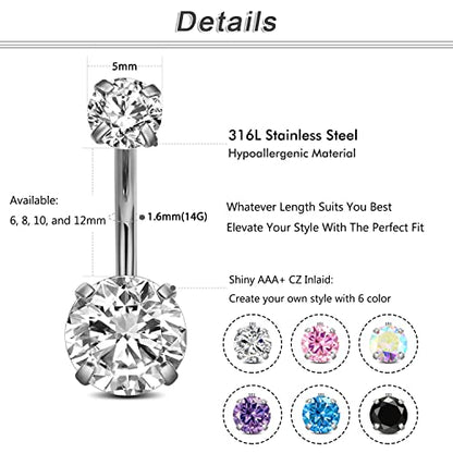 Incaton 14G Cute Heart Stainless Steel Belly Button Rings Belly Piercing Jewelry Diamond Belly Rings for Women Navel Piercing Jewelry - color: 1pcs Silver