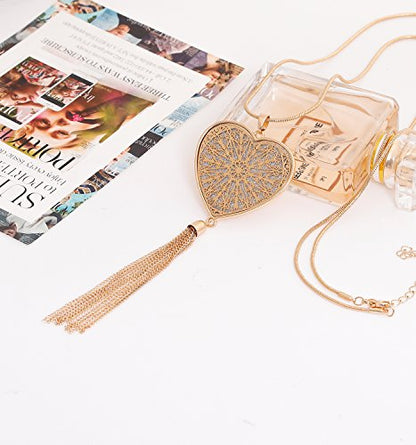 MOLOCH Long Necklaces For Woman Disk Circle Pendant Necklaces Tassel Fringe Necklace Set Statement Pendant - color: Heart-shaped-gold