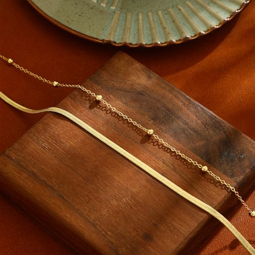 Coshilta Gold Waist Chain for Women, 14K Gold Plated Layered Belly Belt Chains Beach Waist Beads Chain Waterproof Herringbone Snake Body Chain Summer Stack Jewelry Accessories for Women