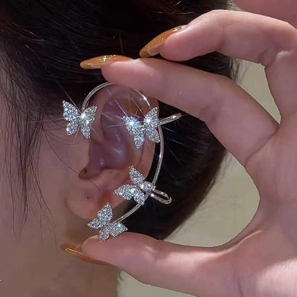 2 Pairs Dainty Silver Butterfly Ear Cuffs & Wraps for Women Non Piercing Bling Butterfly Tassel Style Zircon Earrings Ear Clips Bridal Wedding Jewelry - color: Silver+Silver