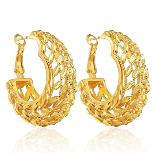 Gold/Silver Hoop Earrings For Women Trendy,Chunky/Big/Thin/Medium/Oval/Thick/Twist Multi-Colored Zirconia Dangle Huggie Rainbow CZ Amber Resin Hoops, Lightweight Birhtday Fashion Jewelry Gift. - color: A14 ( Openwork Leaf Carved Hoops)