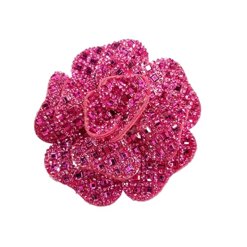 Rhinestone Camellia Flower Brooch Pin for Women Ladies Unisex Fashion Crystal Rose Clover Floral Brooches Lapel Pins Dainty Dress Accessories Jewelry Gift Boutonniere Corsage Wedding Holiday Party 70mm - color: Fushia