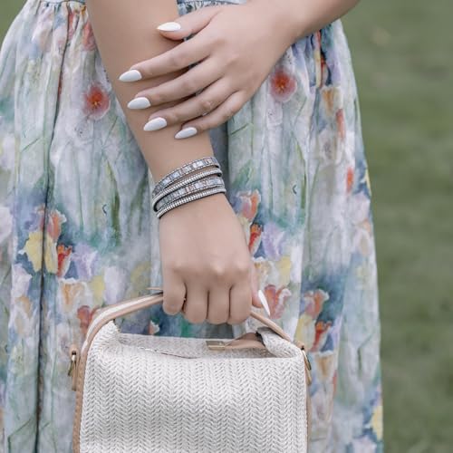 Boho Double Wrap Leather Bracelets Stackable Layered Western Hippie Jewelry | Colorful Stacked Bohemian Statement Chunky Magnetic Clasp Cuff Bangles Cowgirl Country Summer Beach Outfits for Women Trendy - color: Blue