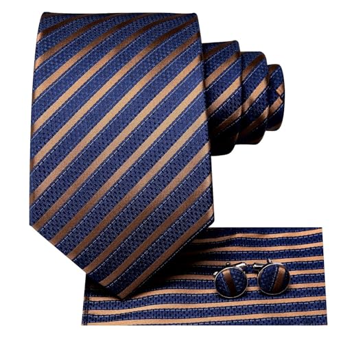 Dubulle Mens Paisley Striped Tie Woven Necktie for Men and Handkerchief Cufflinks Set Wedding Formal Business - color: Blue Checks