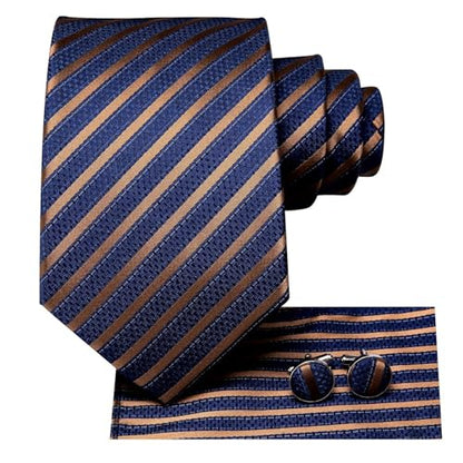 Dubulle Mens Paisley Striped Tie Woven Necktie for Men and Handkerchief Cufflinks Set Wedding Formal Business - color: Blue Checks