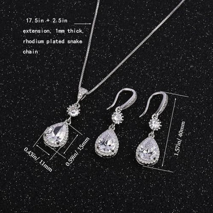 Elegant Jewelry Set for Women Silver Teardrop CZ Drop Earrings and Necklace | Square Teardrop Cubic Zirconia Rhinestone Jewelry Sets Bridal Jewelry Sets for Wedding Bride Bridesmaids Mother of Bride - style: Angle Tears