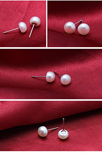 ALYC Pearl Earrings Freshwater Pearl White Button Stud Earrings with 925 Sterling Silver for Women - size: 9.0-9.5mm