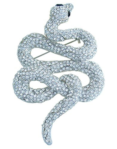 Classic 3.94" Unique Animal Snake Brooch Pin Pendant Austrian Crystal BZ5847 - color: Silver-Tone Clear