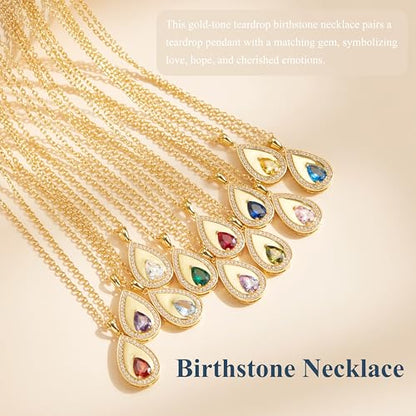 Birthstone Pendant Necklaces for Women 925 Sterling Silver Teardrop Pendant Necklace Birthday Jewelry Gift, 18"+2" Inches - color: 04 - Cubic Zirconia