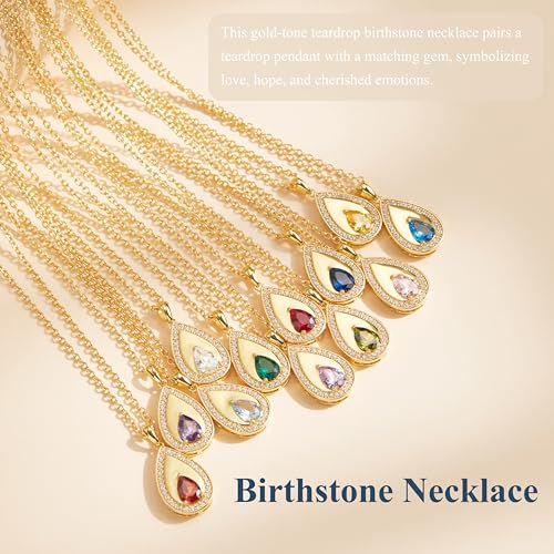Birthstone Pendant Necklaces for Women 925 Sterling Silver Teardrop Pendant Necklace Birthday Jewelry Gift, 18"+2" Inches - color: 07 - Ruby