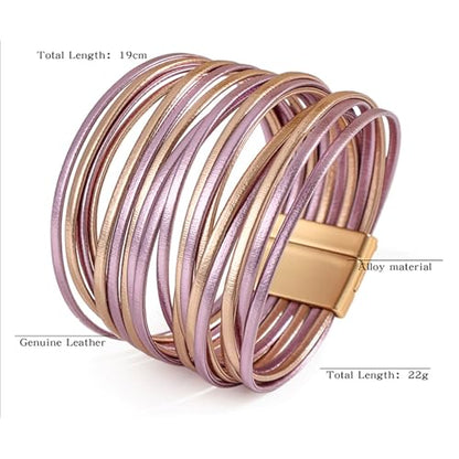 DRXRD Boho Leather Wrap Bracelets for Women Men Multi-Layer Bracelets with Strong Clasp Western Jewelry - color: D