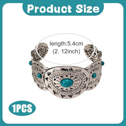 Western Bracelet for Women, Silver-Tone Concho Boho Bracelet Turquoise Cuff Adjustable Western Bangle for Rodeo Country Outfit Gifts