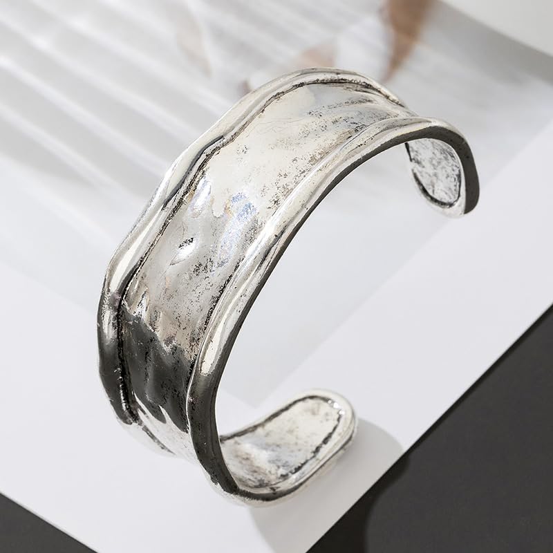 Silver Bracelets for Women Irregular Hammered Cuff Adjustable Open Cuff - color: A-chunky gold bracelets