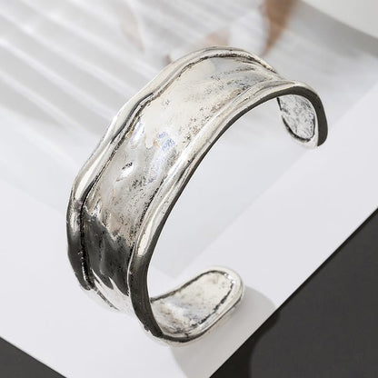 Silver Bracelets for Women Irregular Hammered Cuff Adjustable Open Cuff - color: A-chunky gold bracelets