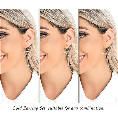 3 Pairs 925 Sterling Silver Hoop Earrings 14K White Gold Plated Small Silver Hoops Cartilage Huggie Earrings for Women Men - color: K-Gold 6/8/10mm