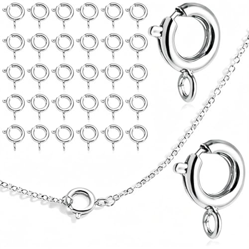 stino 100Pcs Small Spring Round Jewelry Clasps (Silver Plated) | Brass, High Polished, Necklaces & Bracelets Findings - color: Silver Plated