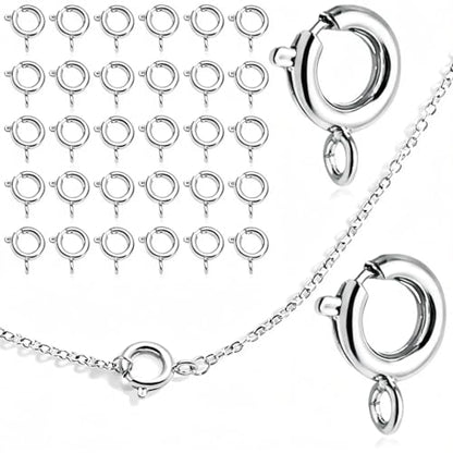 stino 100Pcs Small Spring Round Jewelry Clasps (Silver Plated) | Brass, High Polished, Necklaces & Bracelets Findings - color: Silver Plated