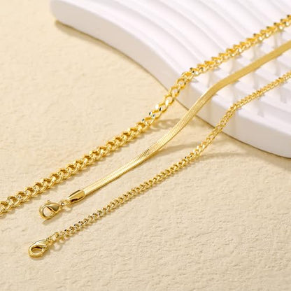 Plus Size Ankle Bracelets for Women - Extra Large 10"+2" Adjustable Anklet 14K Real Gold Plated Anklet Cuban Link, Figaro, Rope, Snake Herringbone - Summer Beach Waterproof Foot Jewelry - color: Curb, Chunky Curb,Snake