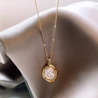 MYANAIL Irregular Pearl Earrings Necklace Set for Women Baroque Pendant Necklace Stud Earrings Simple Classic Jewelry Set