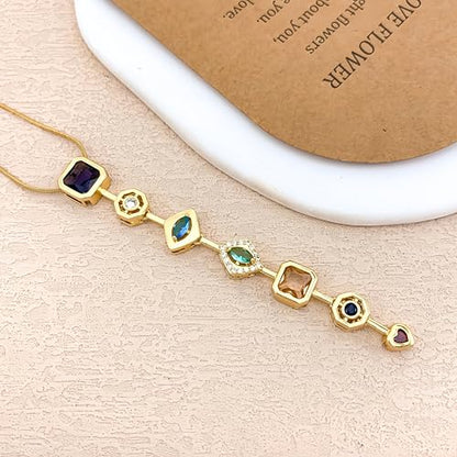 18K Gold Plated Seven Chakra Necklace for Women, Dainty Y Necklace Lariat Drop Pendant, Crystal Healing Yoga Jewelry Gifts - color: Gold 06