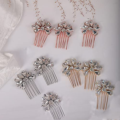 Teyglen Simple Rhinestones Crystal Bride Wedding Hair Comb Set Handmade Red Blue Black Crystal Side Hair Combs Bridal Hair Jewelry Set for Women Bride Girls (Silver) - color: Silver