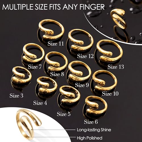 Non Tarnish Gold Chunky Rings for Women, 14K Gold Plated Statement Dome Rings Stacking Silver, Adjustable Mens Eternity Wedding Band Mixed Metal Jewelry Size 3-13 - color: Gold, size: 3, style: Open Twist Band