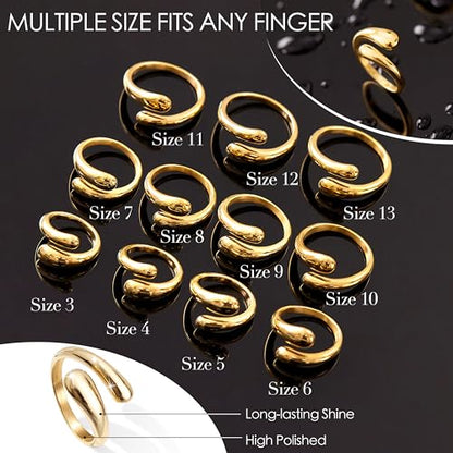Non Tarnish Gold Chunky Rings for Women, 14K Gold Plated Statement Dome Rings Stacking Silver, Adjustable Mens Eternity Wedding Band Mixed Metal Jewelry Size 3-13 - color: Gold, size: 4, style: Open Twist Band