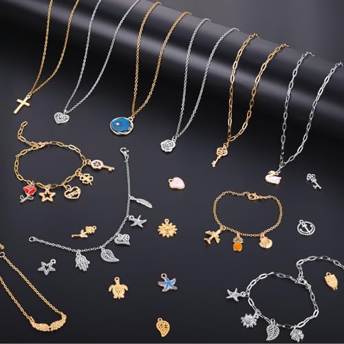 Zefy 18K Gold Silver Chain for Jewelry Making with 348 Pcs Charms | 19.7ft 6 Rolls Stainless Steel Chains Bulk Jump Rings Lobster Clasps Set for DIY Bracelet Necklace Crafts - size: Medium