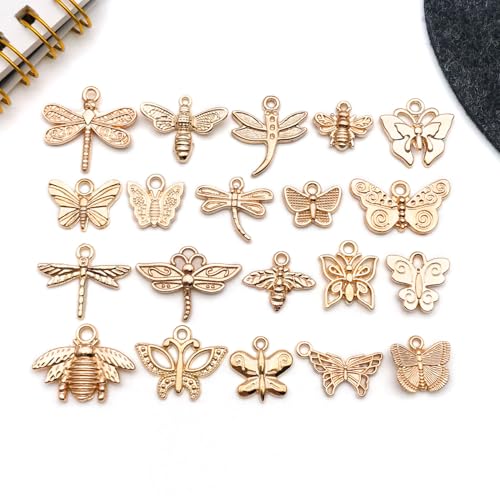 WOCRAFT 60pcs KC Gold Butterfly Bracelet Charms for Jewelry Making Sets DIY Necklace Bracelet Keychain Crafting Charms Kit Craft Supplies (SN848) - color: KC Gold, size: Butterfly Charms