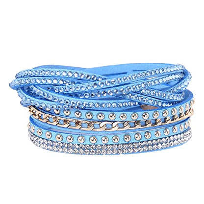 Long tiantian Leather Wrap Bracelets for Women Boho Multi Layered Bracelets Western Jewelry Hot Pink Accessories Birthday Gifts - color: 2287 lightblue