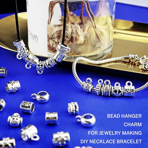 YETOOME 100 Pcs Antique Tibetan Silver Bail Beads, Loose Spacer Bead, Bead Hanger Charm for Jewelry Making DIY Necklace Bracelet, 10 Styles