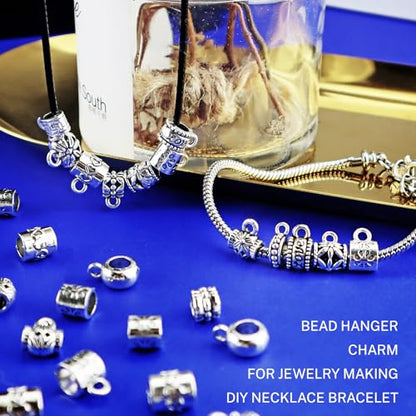 YETOOME 100 Pcs Antique Tibetan Silver Bail Beads, Loose Spacer Bead, Bead Hanger Charm for Jewelry Making DIY Necklace Bracelet, 10 Styles
