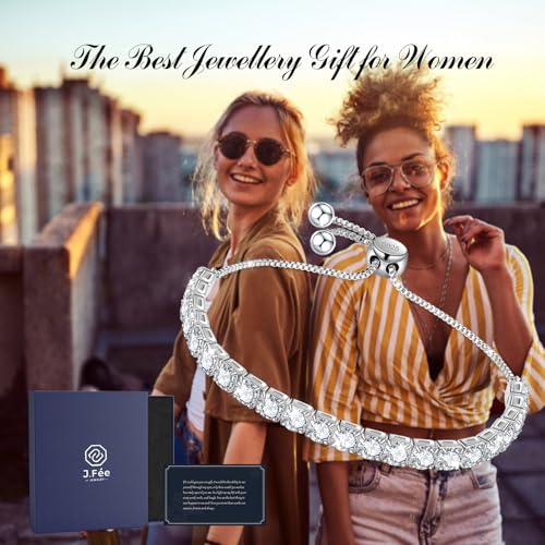 J.Fée Silver Bracelet, S925 Tennis Bracelet with Sparkling 5A Cubic Zirconia Silver Bracelets for Women Adjustable Bracelet for Women Bracelets Womens Bracelet Women Gifts for Women Mom - color: 5MM Silver