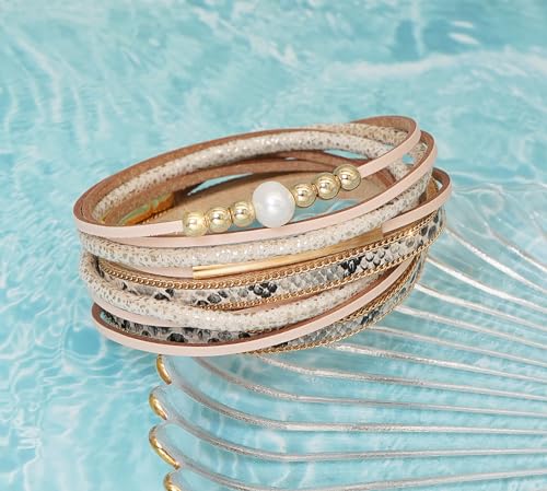 Multi-layer Leather Bracelets Multi-strand Wrap Bracelets Handmade Braided Rope Cuff Bangle with Magnetic Buckle Jewelry - color: Snake