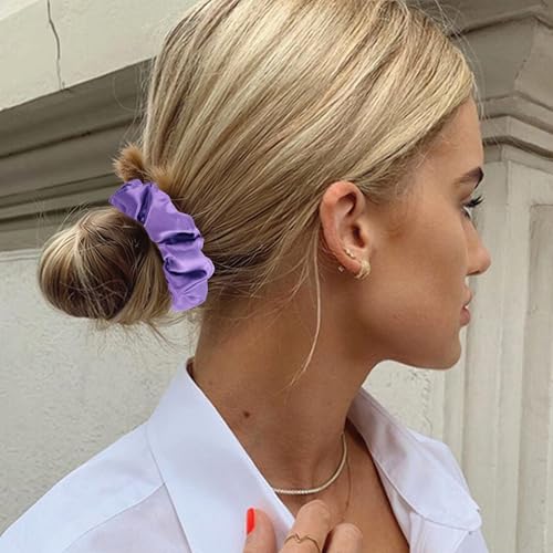 Jaciya Satin Scrunchies for Women Purple Hair Scrunchies Elastic Hair Ties | 24 Pack Elastic Hair Ties for Ponytails and Buns - color: Purple