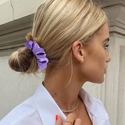 Jaciya Satin Scrunchies for Women Purple Hair Scrunchies Elastic Hair Ties | 24 Pack Elastic Hair Ties for Ponytails and Buns - color: Purple