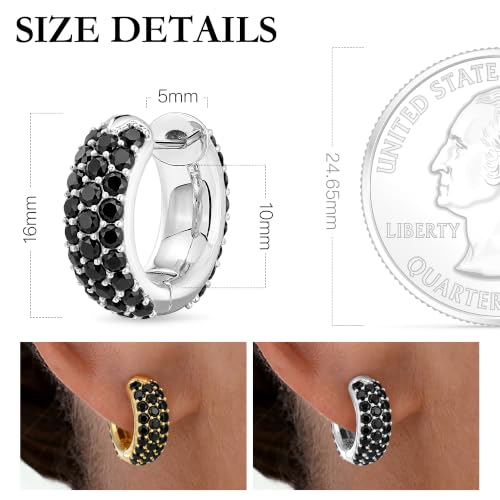 Gokeey Cubic Zirconia Hoop Earrings for Women, Sterling Silver Plated Small Huggie Hoops CZ Pave Chunky Thick Earrings Non Tarnish Hypoallergenic Lightweight Jewelry April Birthstone Gifts - color: Black Diamond-Silver