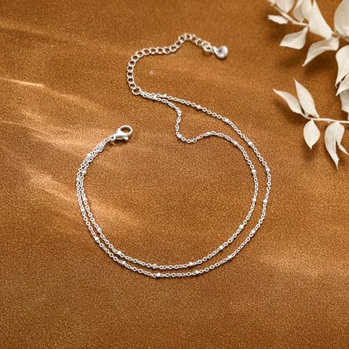 Robaice Ankle Bracelets for Women, 14K Gold Plated/Silver Layered Anklets | Waterproof Adjustable Anklet for Women, Summer Beach Anklet, Glitter Jewelry for Women Gifts - color: Silver-1
