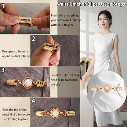 2 PCS Waist Cincher Clips Dress Clips Back Cinch for Shawl Cardigan Sweater Clothes Shirt Tightener Clip(Silvery Golden) - color: Color P