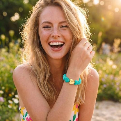 WOWORAMA Chunky Beaded Bracelets for Women Colorful Large Square Beads Bracelet Boho Acrylic Resin Stretch Bracelets Statement Chunky Bracelet Summer Jewelry - color: Heart-Blue